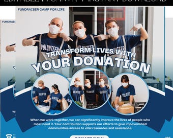 Volunteer Flyer, Charity Flyer, Fundraising Event, Donation Flyer, Community Event, Premade Template