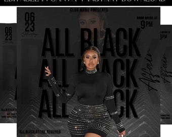 All Black Affair, Club Flyers, Birthday Party Invitation, Party Invite Flyer, Bday Flyer , All Black Party, Premade Template