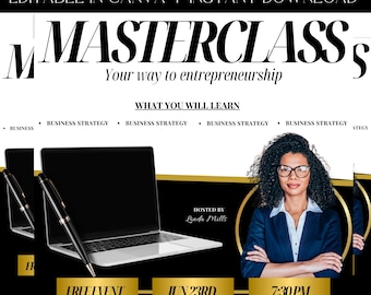 Masterclass Flyer, Virtual Event, Webinar, Online Class Flyer, Social Media Template, Training course, Business Course, Premade Template