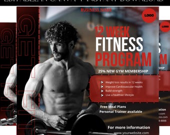 Fitness Flyer, Fitness Coach, Personal Trainer Flyer, Strength Training Flyer, Gym Flyer DIY Template, Work Out Flyer, Premade Template