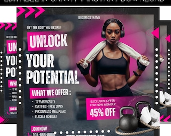 Fitness Flyer, Fitness Coach, Personal Trainer Flyer, Strength Training Flyer, Gym Flyer DIY Template, Work Out Flyer, Premade Template