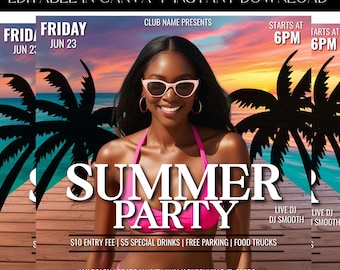 Summer Party Flyer, DIY Party Flyer, Beach Party, Club Night Flyer, Pool Party, Premade Template