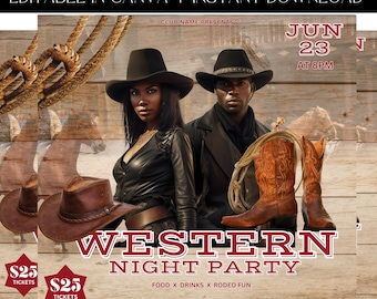 Western Party Flyer, Country Party, Rodeo Night Flyer, Cowboy Theme Flyer, Party Flyer, Premade Template
