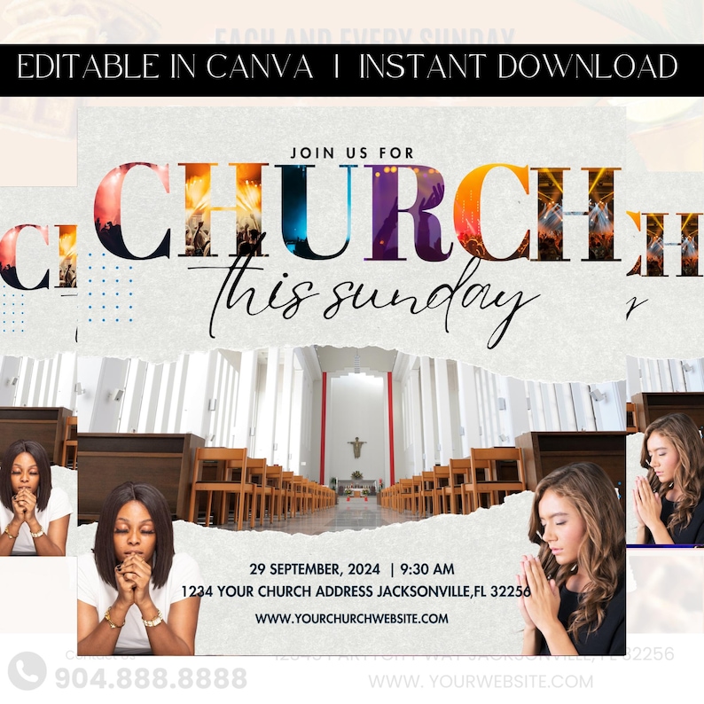 Church Flyer, Church Events Flyer, Sunday Service Flyer, Prayer Flyer, Worship Flyer, Pastor Flyer, Bible Study, Premade Template image 1