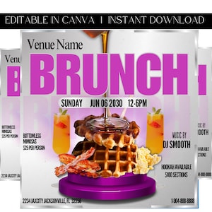 Brunch Flyer, Sunday Brunch Flyer, Brunch Invitation Flyer, Club Flyer, Event Flyer, Brunch Party, Sunday Funday, Premade Template