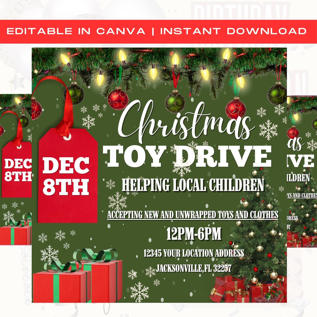 Christmas Toy Drive, Holiday Flyer, DIY Template, Donation Flyer, Christmas Giveaway, Charity