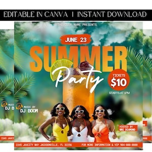 Summer Party Flyer, DIY Party Flyer, Beach Party, Club Night Flyer, Pool Party, Premade Template, Day Party