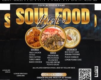 Food Flyer, Soul Food Flyer, Bistro Flyer, Chef Flyer, Cooking Event, Fundraiser Flyer, Event Flyer, Food Truck Flyer, Premade Template