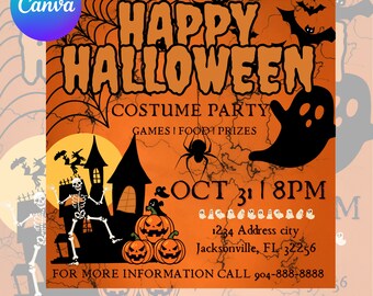 Halloween Party Flyer, Costume Party, Happy Halloween Flyer, Spooktacular, DIY Template, Flyer For Halloween