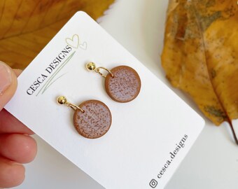 Polymer clay Jewellery/ caramel colour earrings / brown earrings / circle dangle earrings / minimalist style