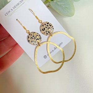 Leopard print earrings / gold dangle earrings / handmade statement jewellery / animal print earrings / polymer clay gift for her / Leopard image 3