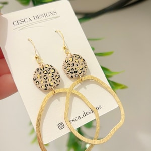 Leopard print earrings / gold dangle earrings / handmade statement jewellery / animal print earrings / polymer clay gift for her / Leopard image 2