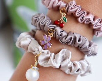Scrunchie With Charms, Mini Satin Scrunchie, Scrunchie for Girls