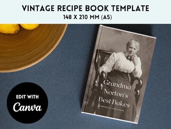 Vintage Family Recipe Book Template | A5 Cookbook (Canva)