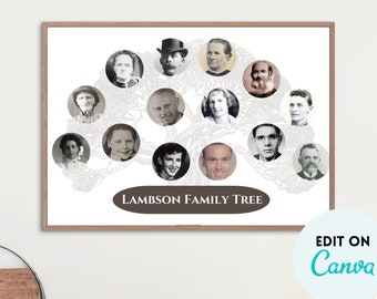 Personalized Family Tree Template with Pictures | Genealogy Chart | Canva | Photo Collage | Family Gift | Ancestor Wall Art | Edit Online