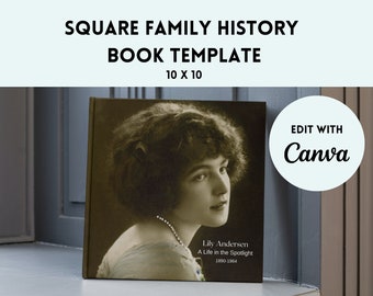 Genealogy Book Template | 10 x 10 | Life History Scrapbook | Square Book Template | Instant Edit Download | Canva Family History Workbook