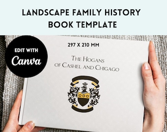Genealogy Book Template | Family History Scrapbook (Canva Edit, 297x210mm)
