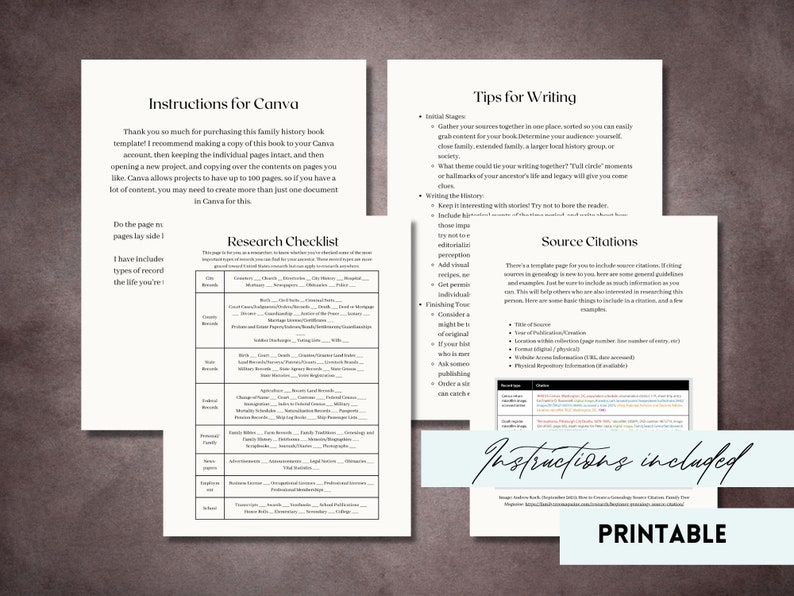 Genealogy Book Template 8.5x11 Life History Scrapbook Ancestry Book Template Instant Edit Download Canva Family History Workbook image 7