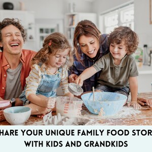 Puede incluir: Una familia de cuatro, incluyendo dos ni&ntilde;os, se re&uacute;ne alrededor de una mesa de cocina cubierta de harina, horneando juntos. Los ni&ntilde;os a&ntilde;aden con entusiasmo ingredientes a los tazones, mientras que los adultos sonr&iacute;en y supervisan. La imagen captura la alegr&iacute;a y el desorden de la reposter&iacute;a familiar.