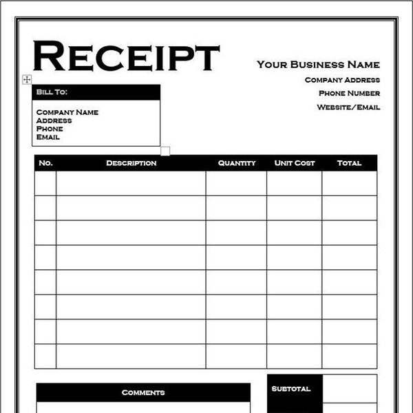 Receipt Template - Etsy