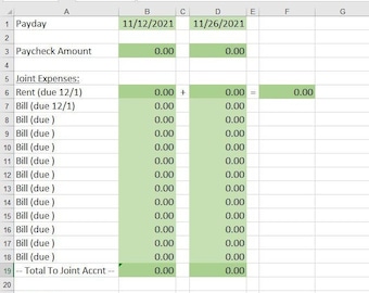 Simple Monthly Bills Microsoft Excel Spreadsheet Template - Budgeting ...