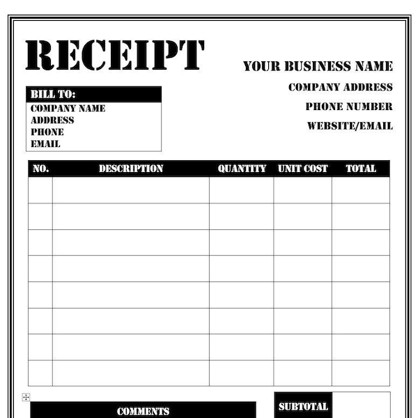Receipt Template Microsoft Word Etsy