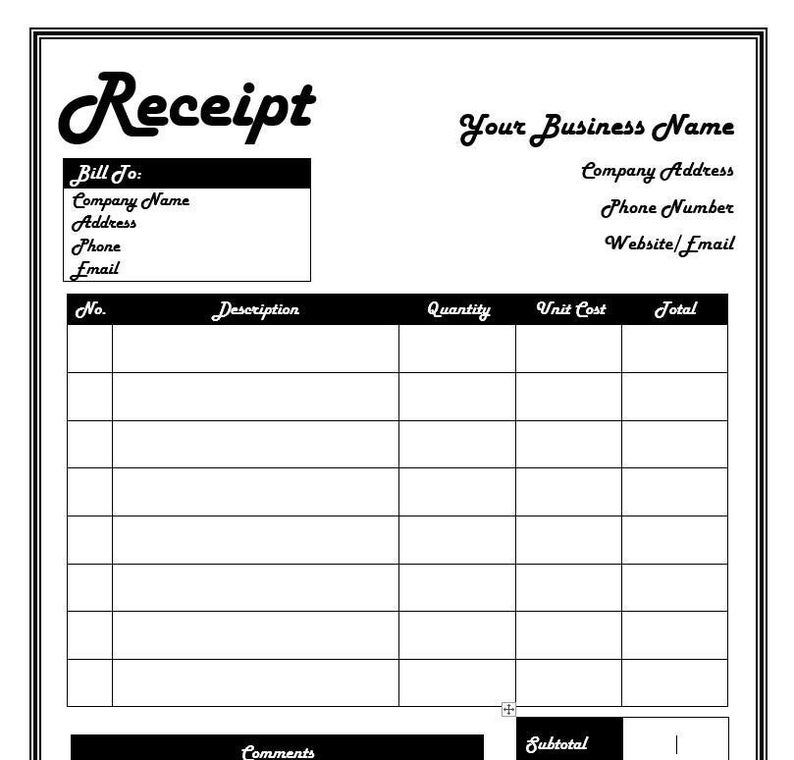 receipt template 3 printable editable customizable etsy