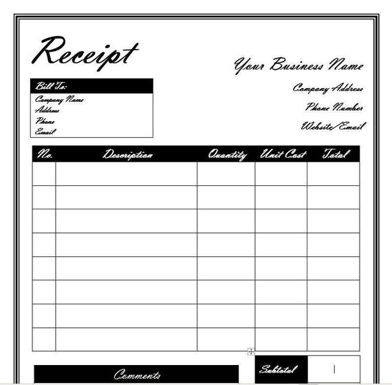 Receipt Template 5 Printable Editable Customizable | Etsy