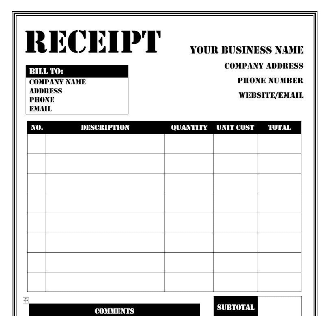 Sample Rece Receipt Template 4 - Printable - Editable - Customizable - Microsoft ...