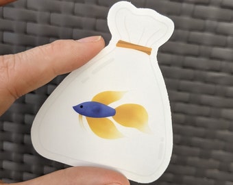 Betta Fish Vinyl Die Cut Sticker, Clear Sticker, Waterproof Die Cut Sticker, Fish in a Bag Sticker, Water Bottle Sticker, Fish Lover Sticker