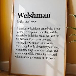 Welshman Dictionary Wall Art | Minimalist Typography Print | Wales Rugby Gift