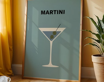 Vesper Martini Print, Blue Cocktail Wall Art, Home Bar Decor, Martini Lover Gift, Mancave Kitchen Poster A4 A3 A2