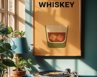 Whiskey Print, Home Bar Wall Art, Whiskey Lover Gift for Him, Bourbon Poster, Mancave Kitchen Decor A4 A3 A2