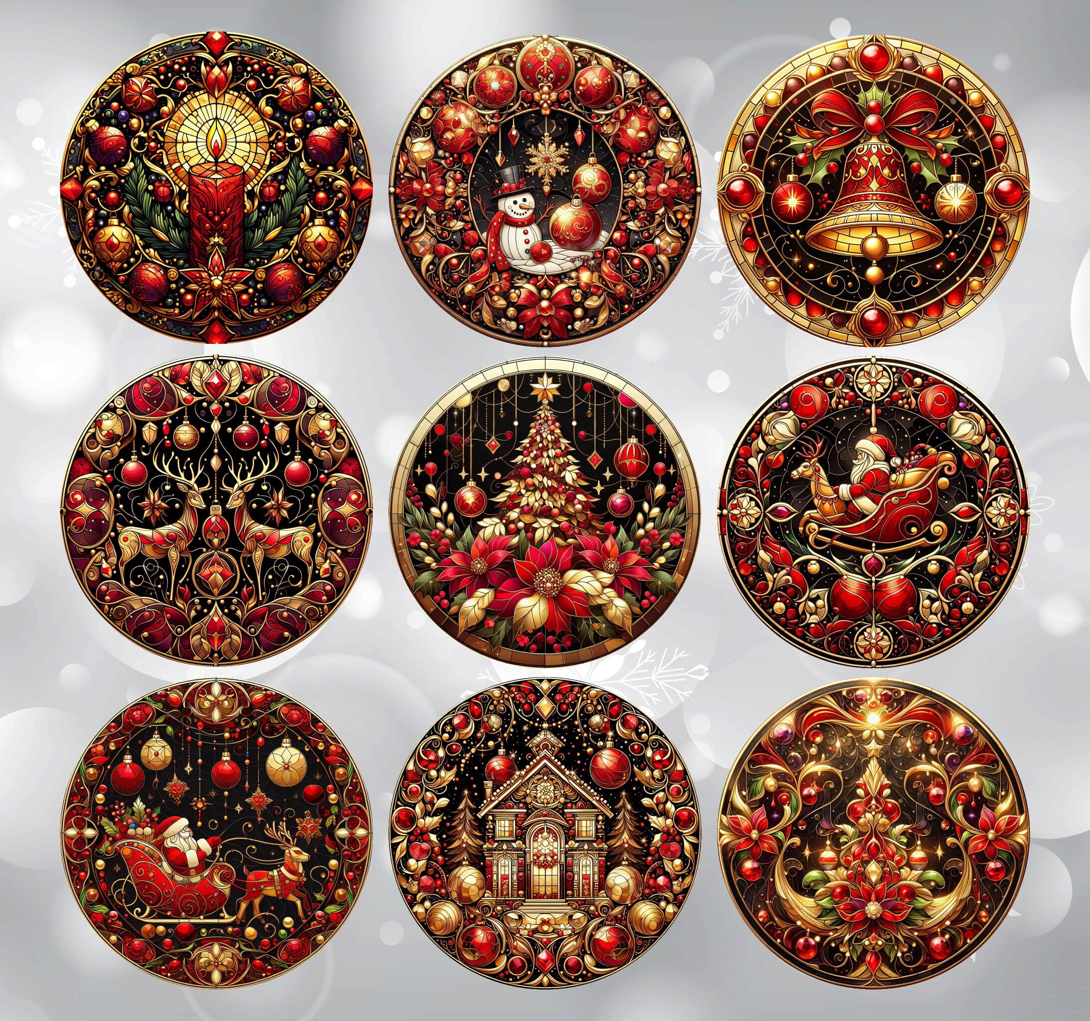 9 Elegant Gold and Red 3" Christmas Ornament Set Bundle