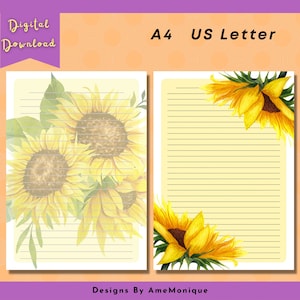 Sonnenblume platzt druckbares Briefpapier, Sonnenblume stationär, A4 US Letter, PDF, digitaler Download, Snail Mail, Brieffreundschaft, Briefschreibset