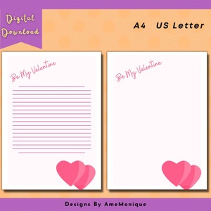 Druckbare Be My Valentine Briefpapier, A4 US Letter, PDF, digitaler Download, Paper Pack, Valentinstag, Briefpapier Set