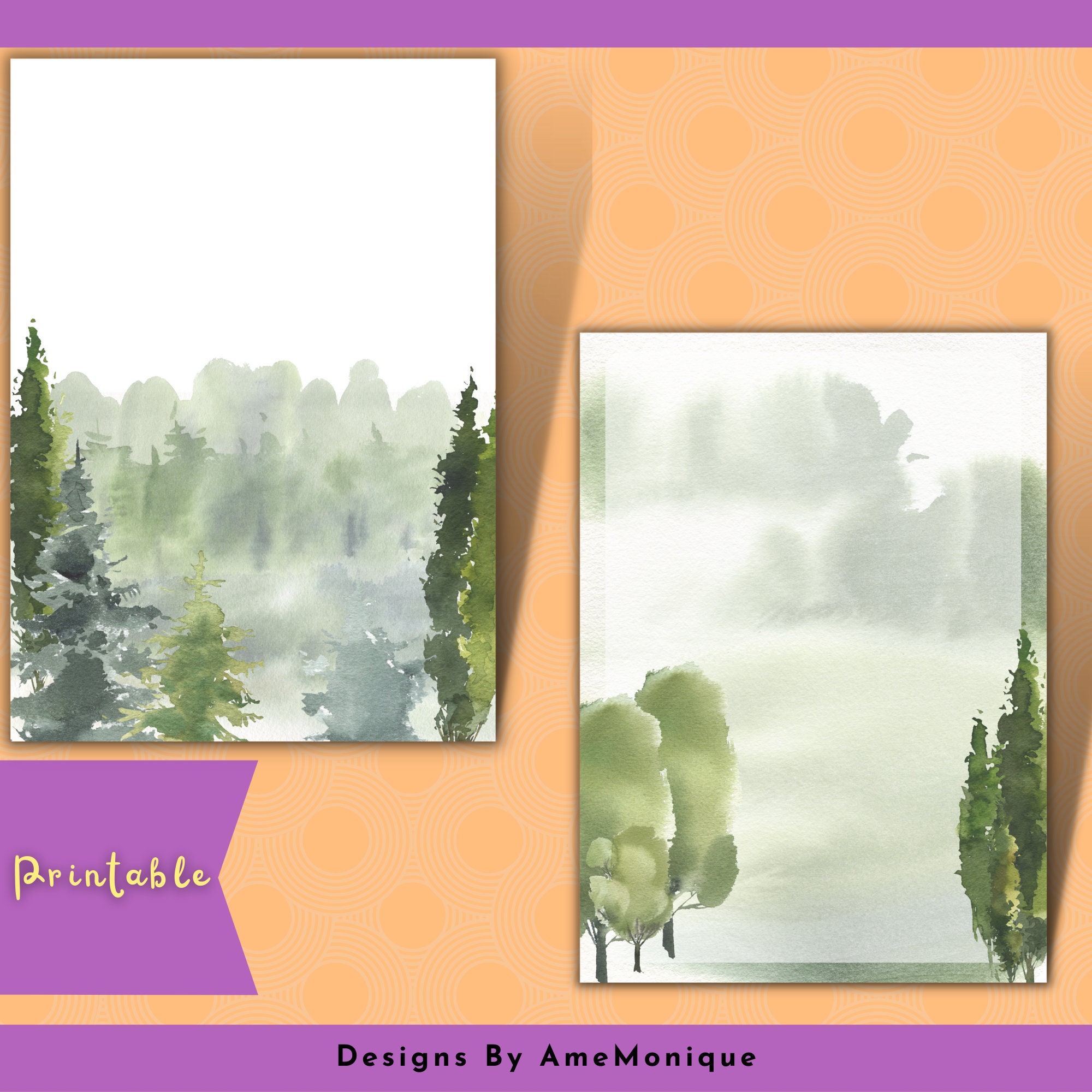 Printable Green Forest Landscape Stationery | Letter Writing Set | A4 ...
