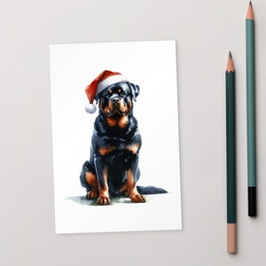 Rottweiler Santa Hat Ansichtkaart - Feestelijke Hond Kerstkaart - Kerst Rottie Groet - Canine Portrait Mail