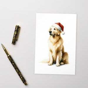 Golden Retriever kerstkaart - kerstmuts hond groet - feestelijke vakantie hondenkaart - aquarel hond portret