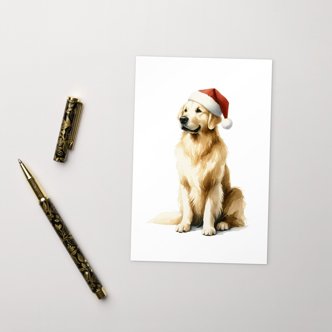 Golden Retriever Christmas Postcard - Santa Hat Dog Greeting - Festive ...