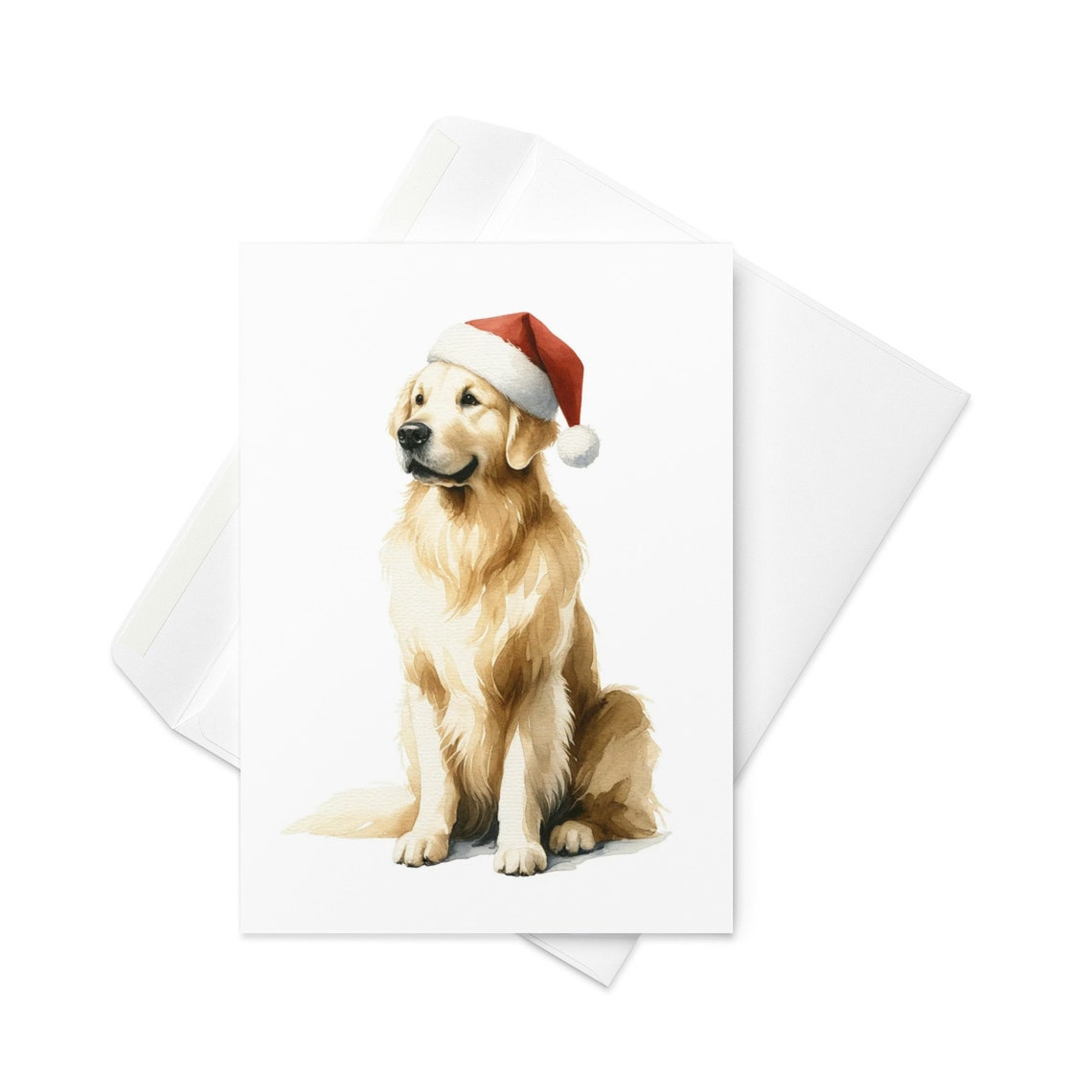 Golden Retriever Santa Card - Watercolor Dog Christmas Greeting ...