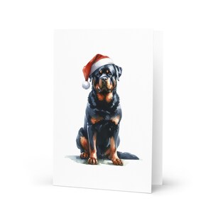 Rottweiler Santa Hat Card - Aquarel Hond Kerstgroet - Feestelijke Rottie Holiday Note - Canine Xmas Mail