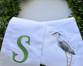 Embroidered Heron Wreath Sash: Custom Monogram, Bird, Pineapple, Golf Cart Design