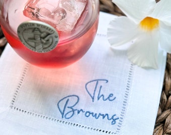 Personalized Embroidered Linen Cocktail Napkins, Wedding Gift