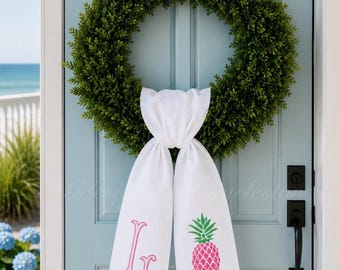 Embroidered Wreath Sash: Pineapple, Blue Heron, Crane, Labradoodle, Tiger, Golf Cart, Pineapple and Mahjong Designs