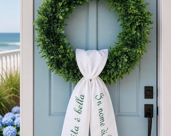 Embroidered Wreath Sash: Italian Phrases, Pineapple, Heron, Crane, Labradoodle Designs