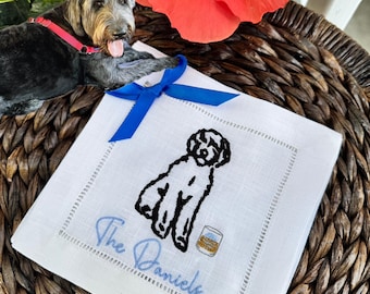 Embroidered Labradoodle Linen Cocktail Napkins