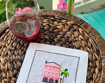 Rainbow Row Charleston Linen Cocktail Napkins, Personalized