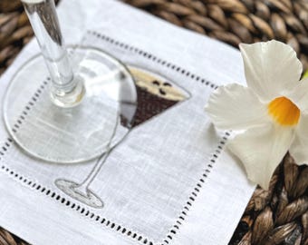 Personalized Linen Martini Cocktail Napkins, Set of 4 or 8