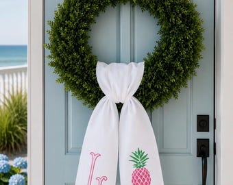 Embroidered Wreath Sash: Pineapple, Blue Heron, Crane, Labradoodle, Tiger, Golf Cart, Pineapple and Mahjong Designs